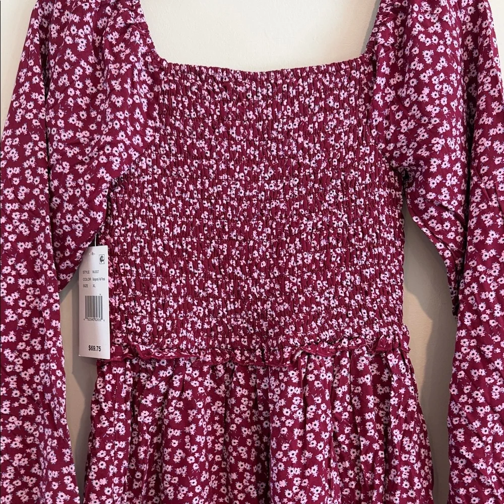 WITH JULES‎ Kids Floral Burgundy Dress with Long Sleeves Size 16